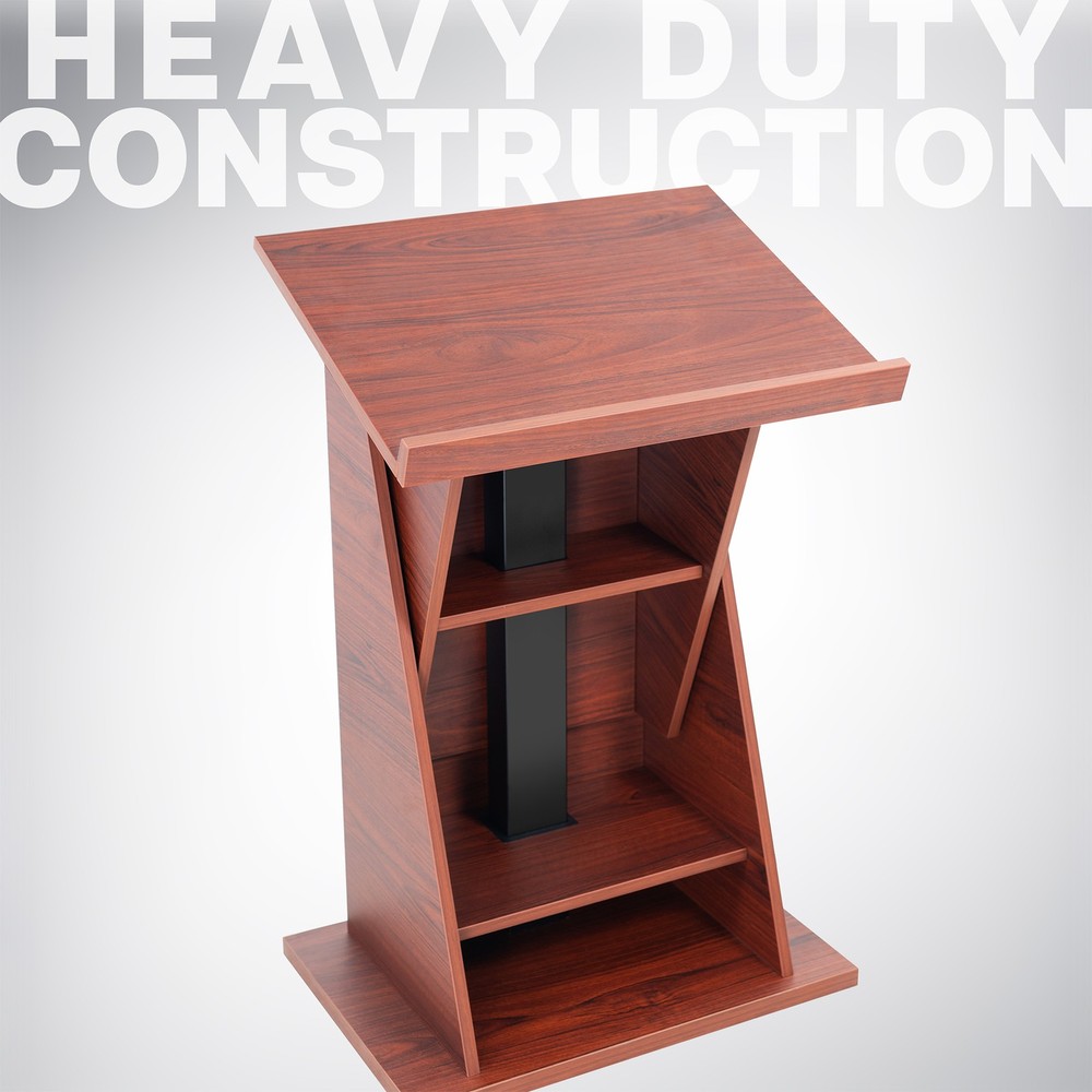 VIVO Pneumatic Height Adjustable Podium, Dark Walnut
