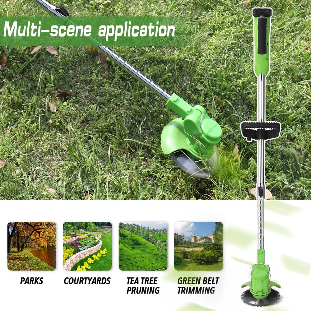 Electric Cordless Grass String Trimmer Lawn Edger Weed Wacker Cutter +2PCBattery