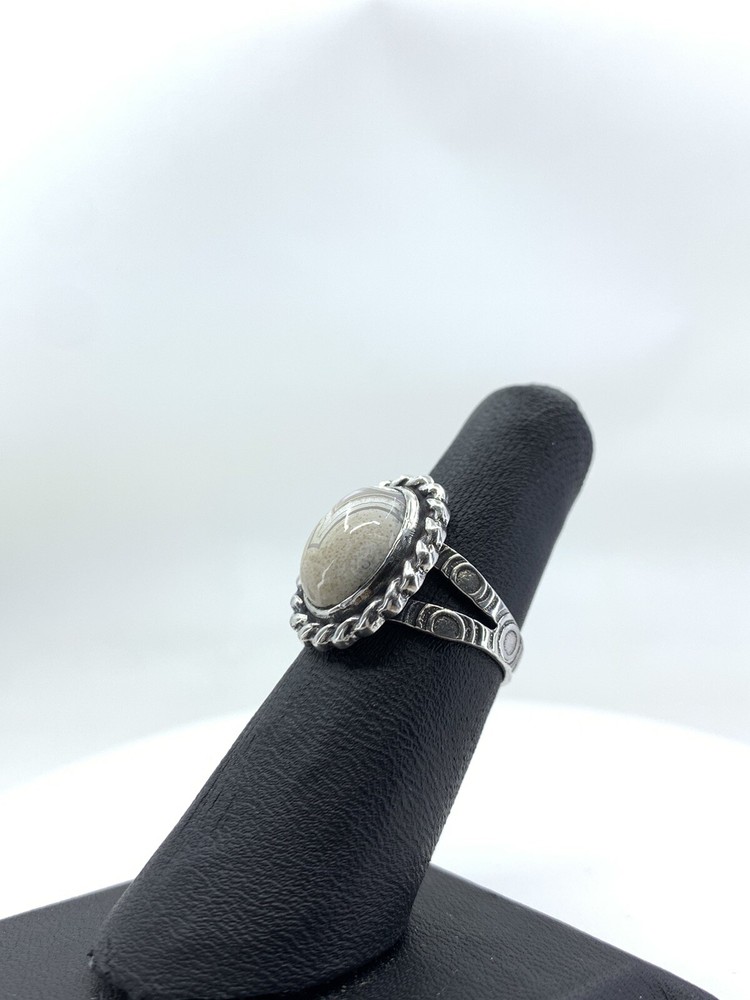Sterling Silver White Agate Egg Ring Size 6 Handmade