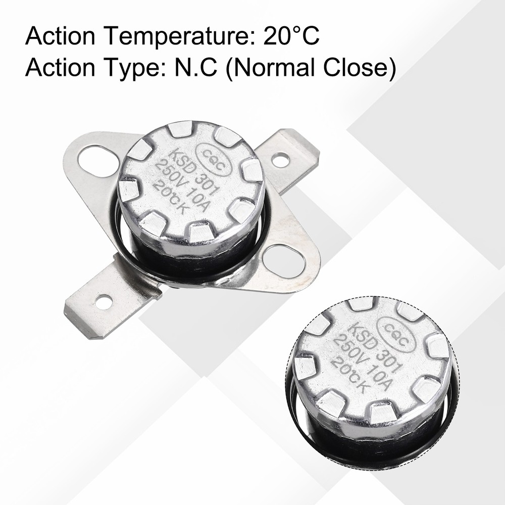 Temperature Control Switch , Thermostat , KSD301 20°C , 10A , N.O 2pcs