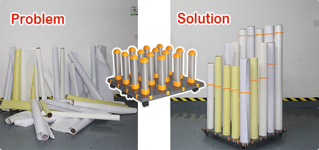 Detachable Free Assembly Mobile Material Floor Rack for 16 Rolls 3" Core Vinyl