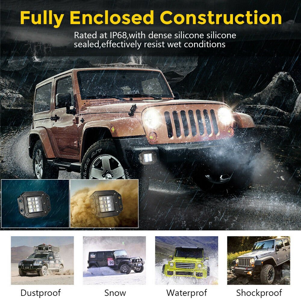 5" Flush Mount LED Work Lights Backup Reverse Bumper Off-Road Driving Cube Pods