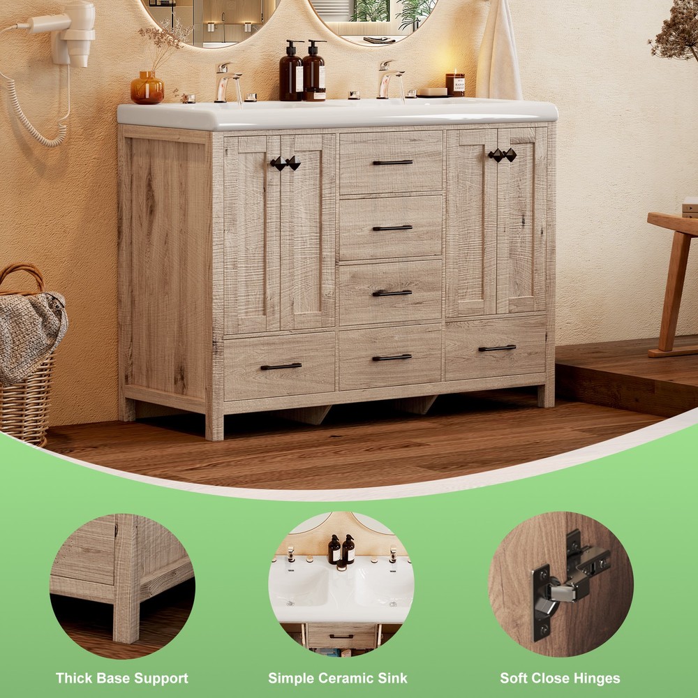 Modern Bathroom Vanity with Double Ceramic Sink Large Bathroom Vanity Cabinet