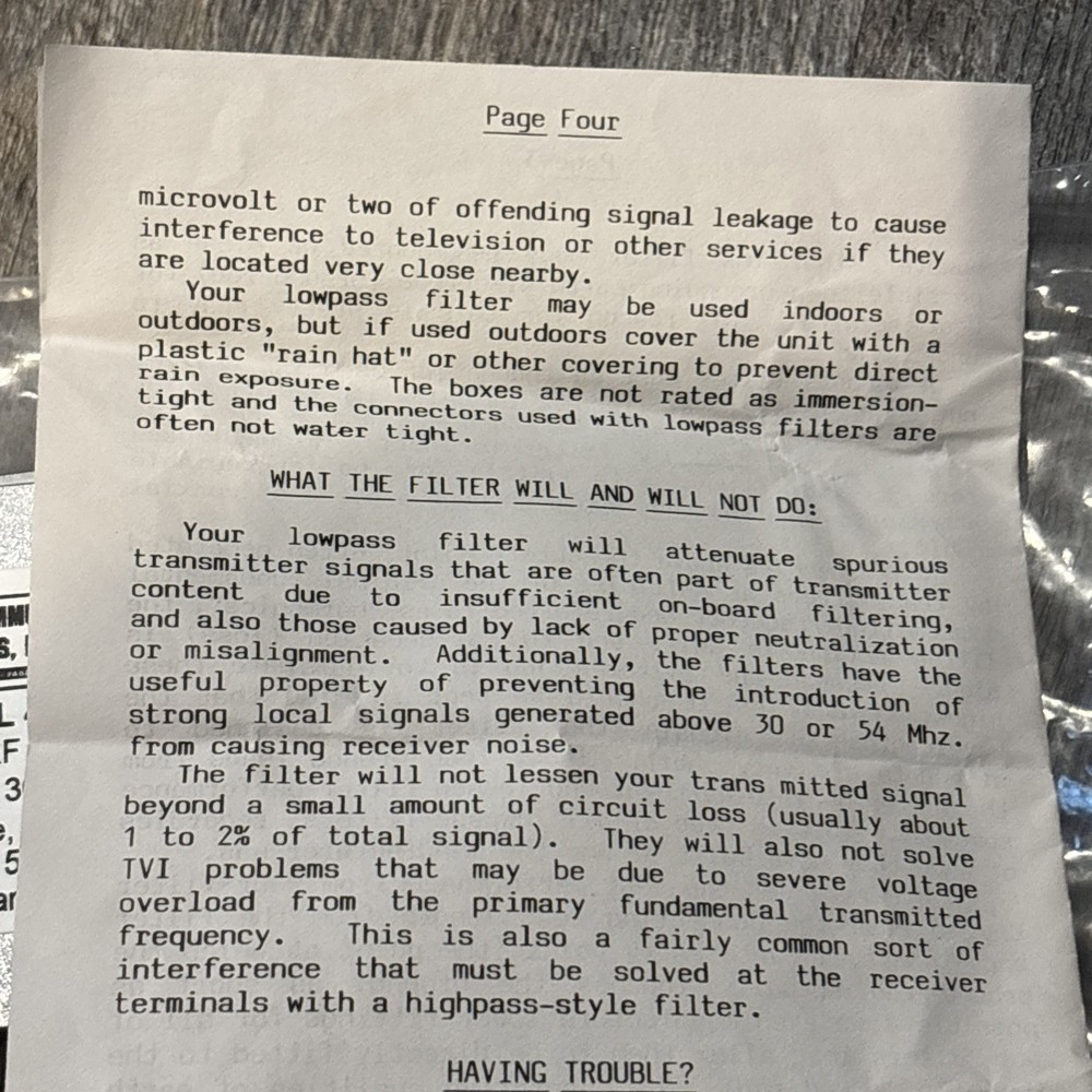 Industrial Communications Engineers Model 420 Low Pass RF Filter