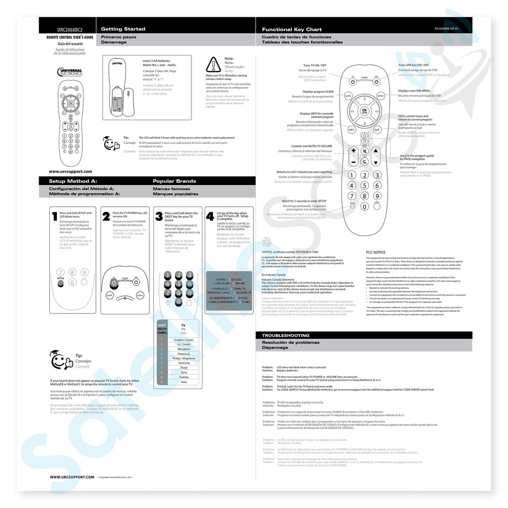 Suddenlink Universal Remote Control Pulse RF Remote URC-2068BC2-R