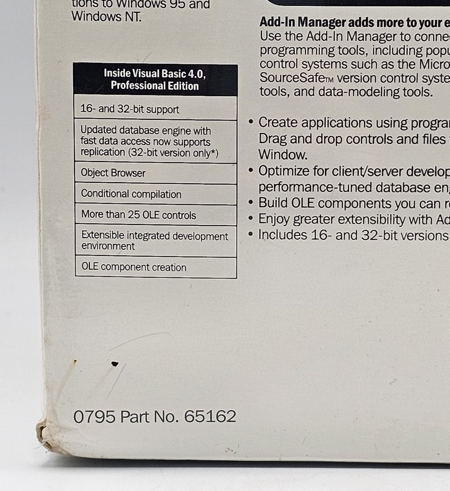 Microsoft Visual Basic 4.0 VB 4 Professional PRO Edition Windows 95+ PC SEALED