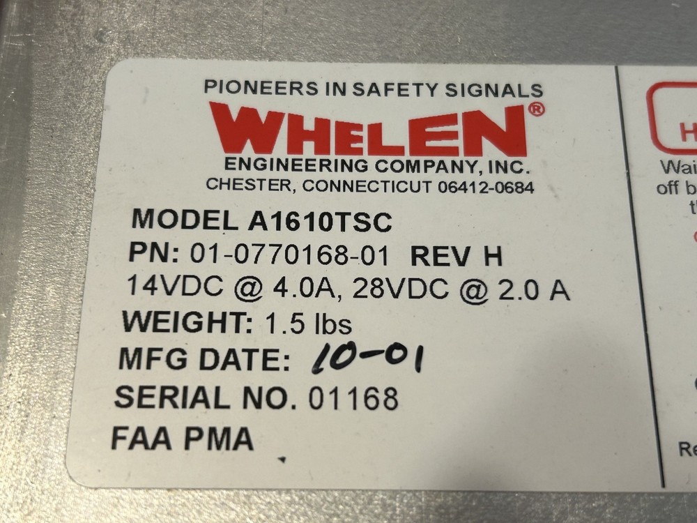 WHELEN MODEL A1610TSC STROBE POWER SUPPLY 14 VDC