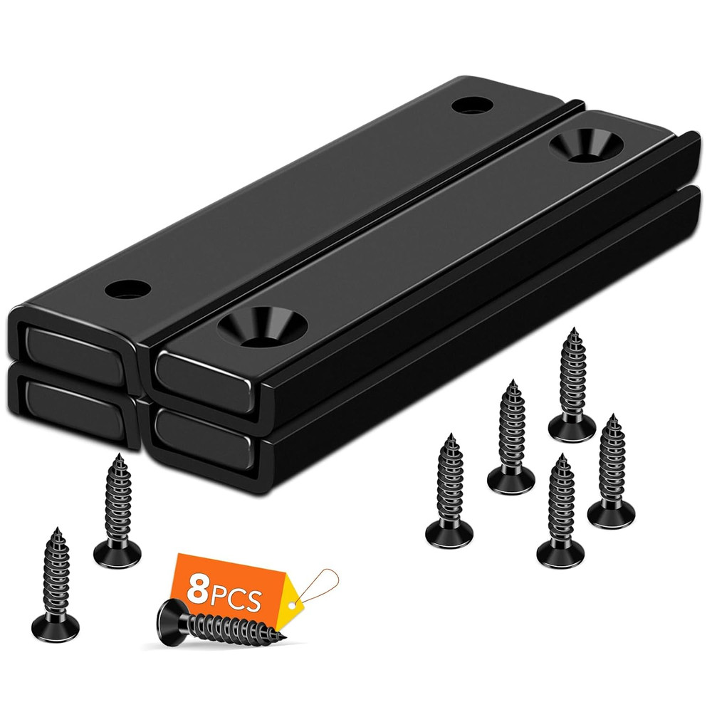 4 Pack Strong Neodymium Rectangular Magnets 80LB w/ Countersunk Hole & Screws