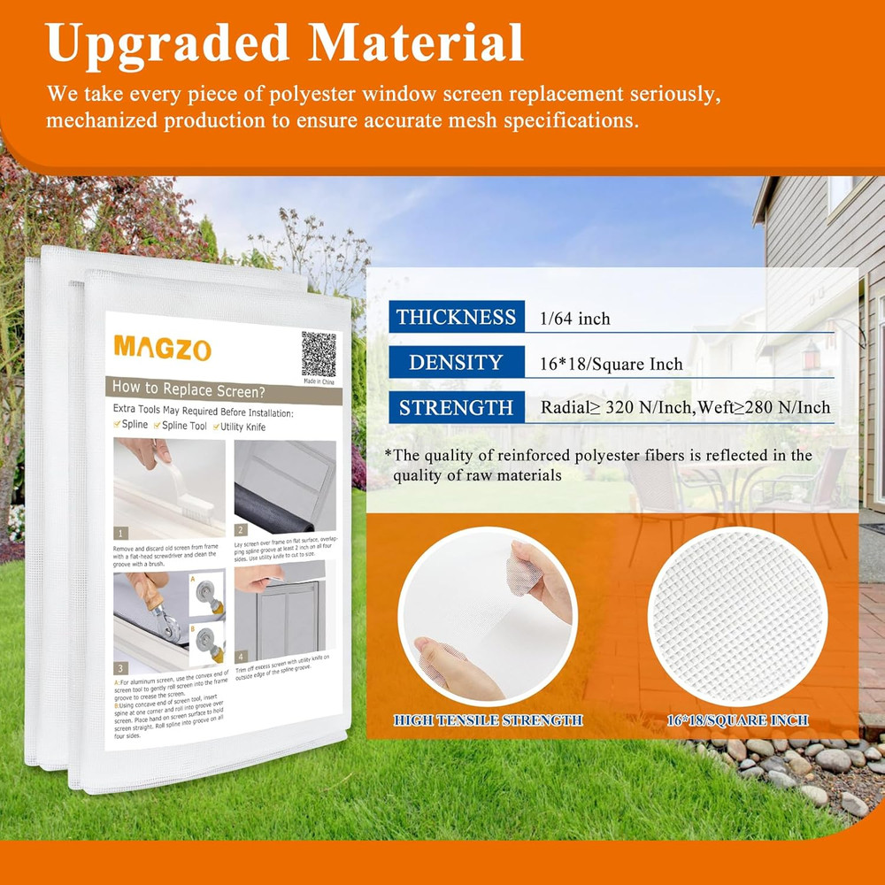 2PACK Window&Door Screen Replacement Mesh, 48" W X 99" L, Upgraded Polyester Sc