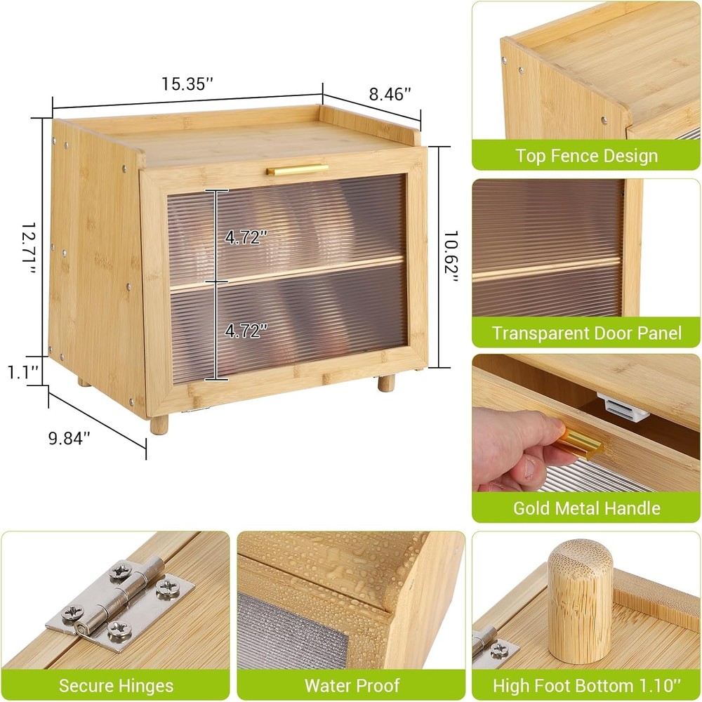Double Layer Large Bread Box Bread Storage Container with Window Bread Holder