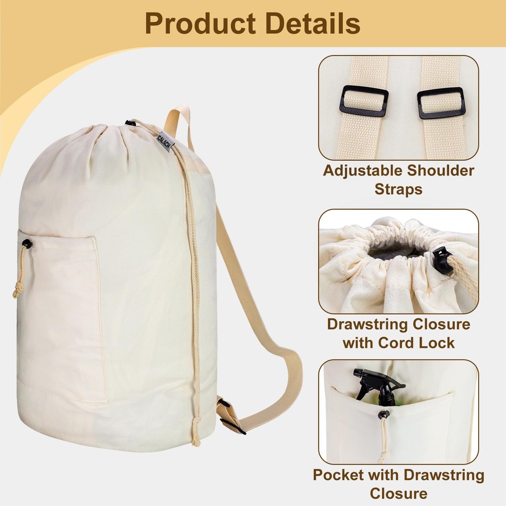 Laundry Bag Backpack, Canvas Laundry Bag with Straps & Drawstring Closure Was...