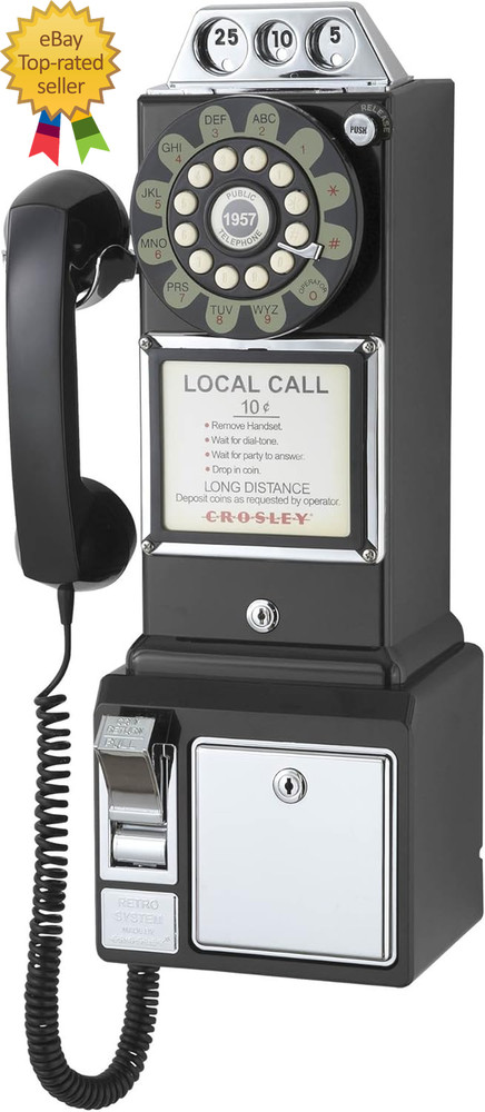 CR56-BK 1950'S Payphone with Push Button Technology, Black