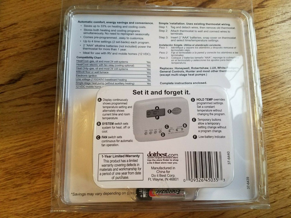 PROGRAMMABLE THERMOSTAT Digital Weekday/Weekend programs Do It 474045 NEW!