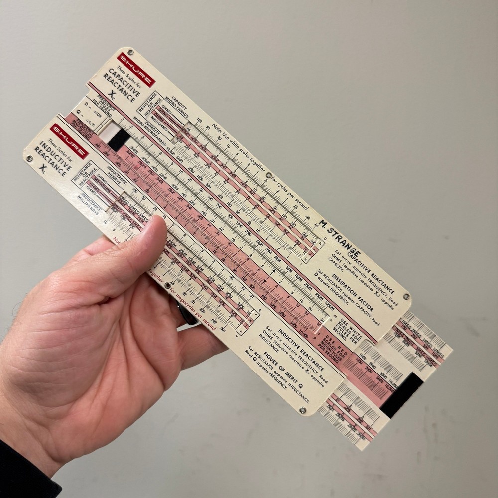 Vtg SHURE Capacitive / Inductive Reactance Slide Rule Calculator 1957