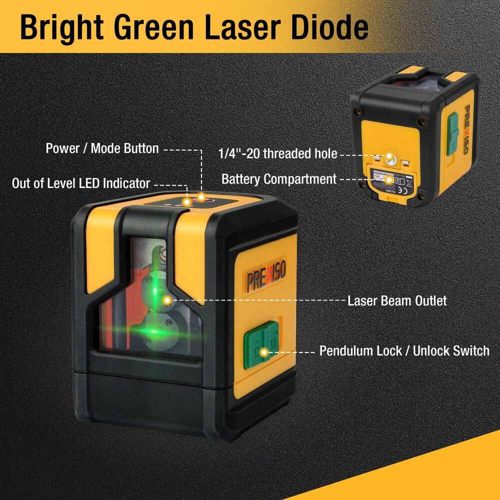 PREXISO Laser Level Tripod 100Ft Dual Module Self Leveling Cross Line LaserLevel