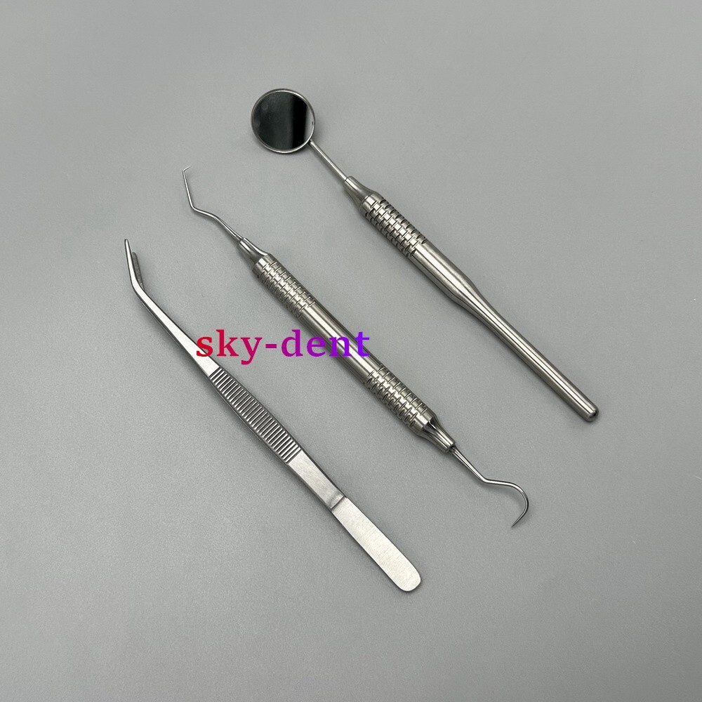 1/10 Kits Basic Dental Instruments Set Mouth Mirror Explorer Cotton Plain Plier