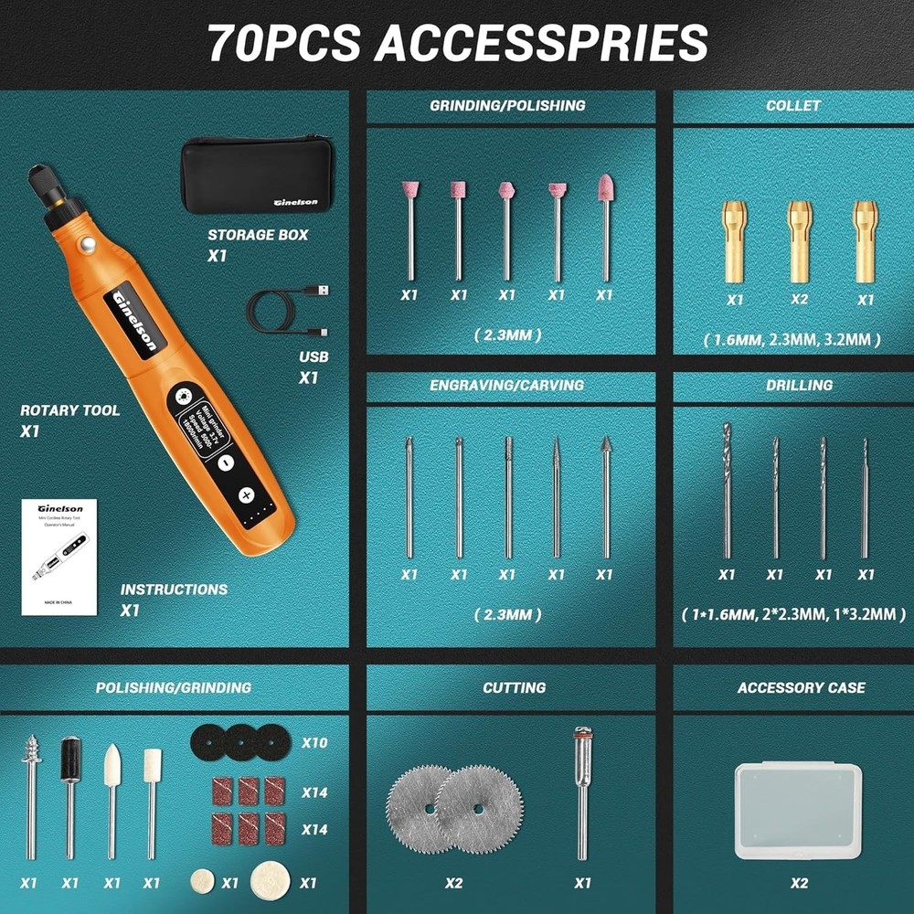 Versatile Cordless Rotary Tool - 5 Speed, 70 Accessories for Precision Work