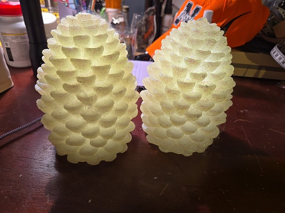2 SPARKLE Pine Cone Lighted Christmas Decorations For Table