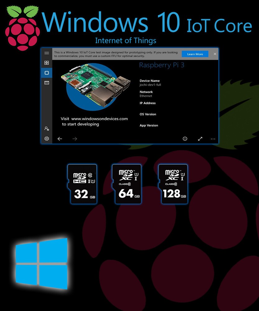 Windows 10 IoT Core for Raspberry Pi 2 & 3 Preloaded Class 10 Micro SD