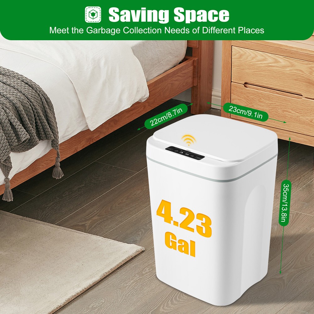 Touchless 4.22 Gallon Automatic Motion Sensor Trash Can for Bathroom Use