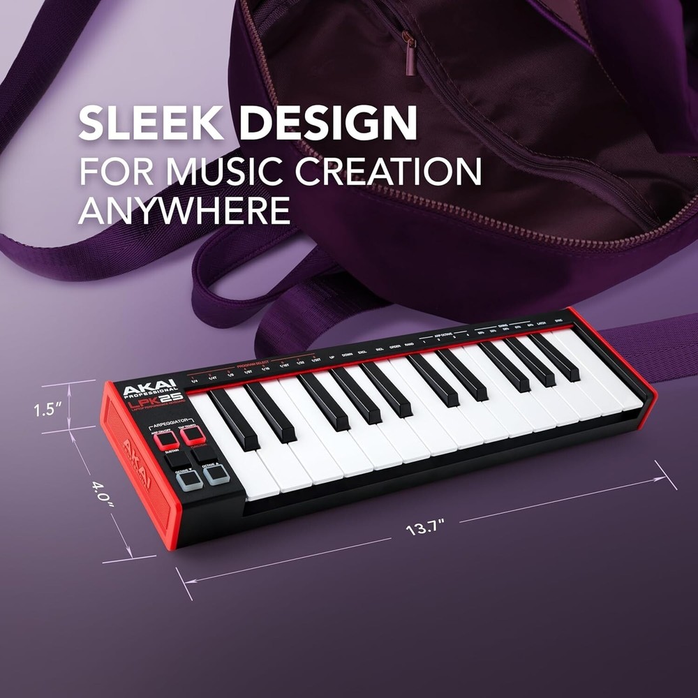 Portable USB MIDI Keyboard Controller with 25 Responsive Synth Keys - Black