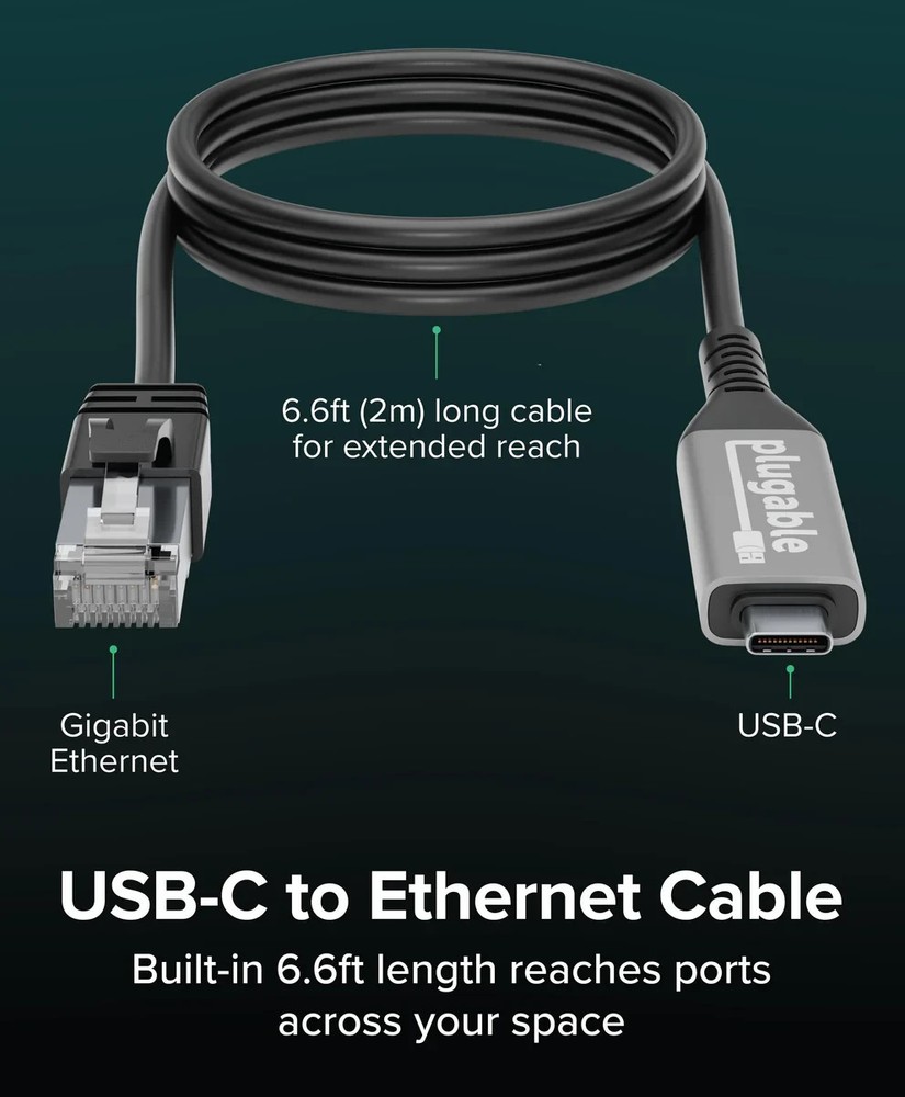 NEW Plugable Technologies USB-C E1000-2M GIGABIT ETHERNET CABLE 2M (6FT)
