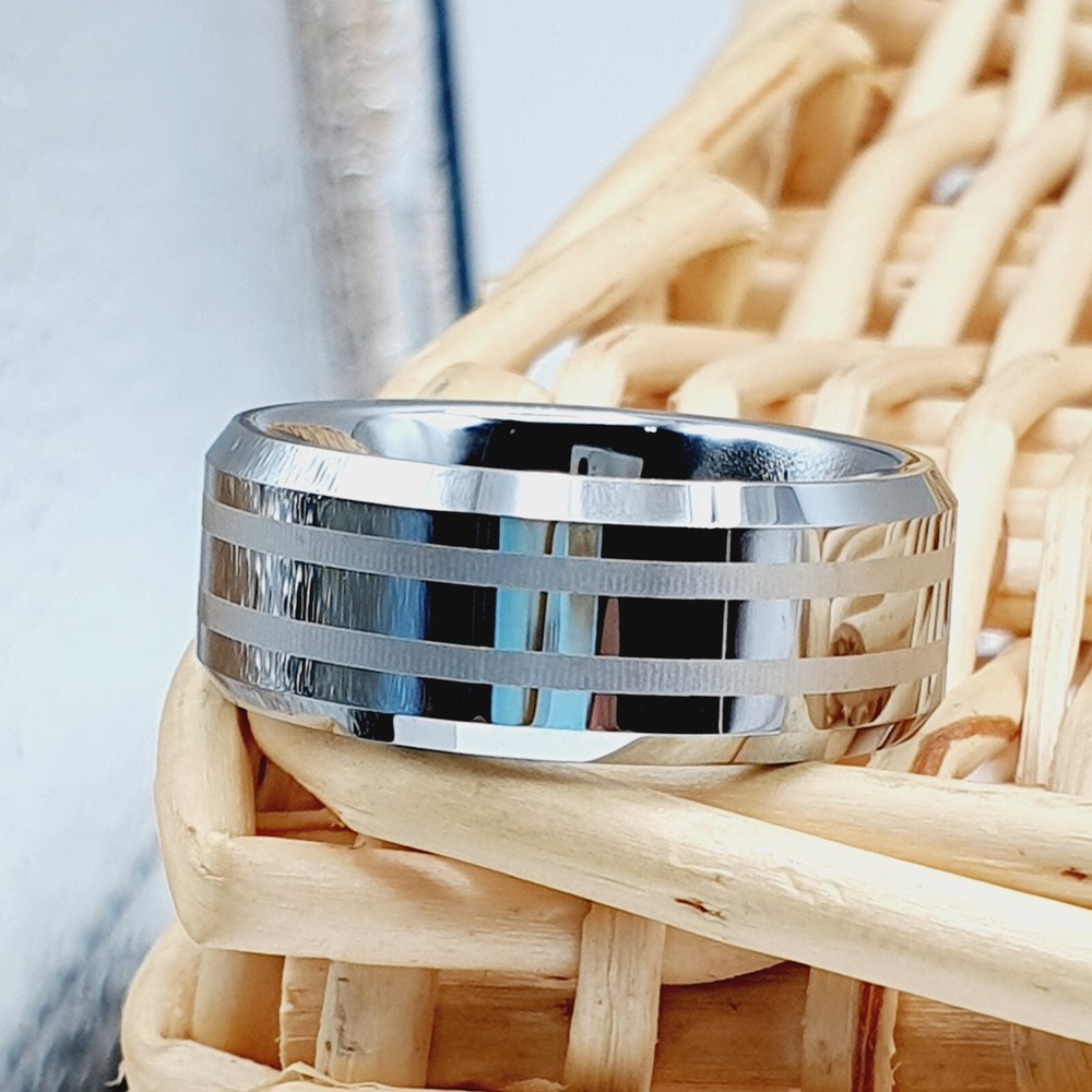 Personalized Silver Polish Band Durable Scratch-Resistant Tungsten Wedding Ring