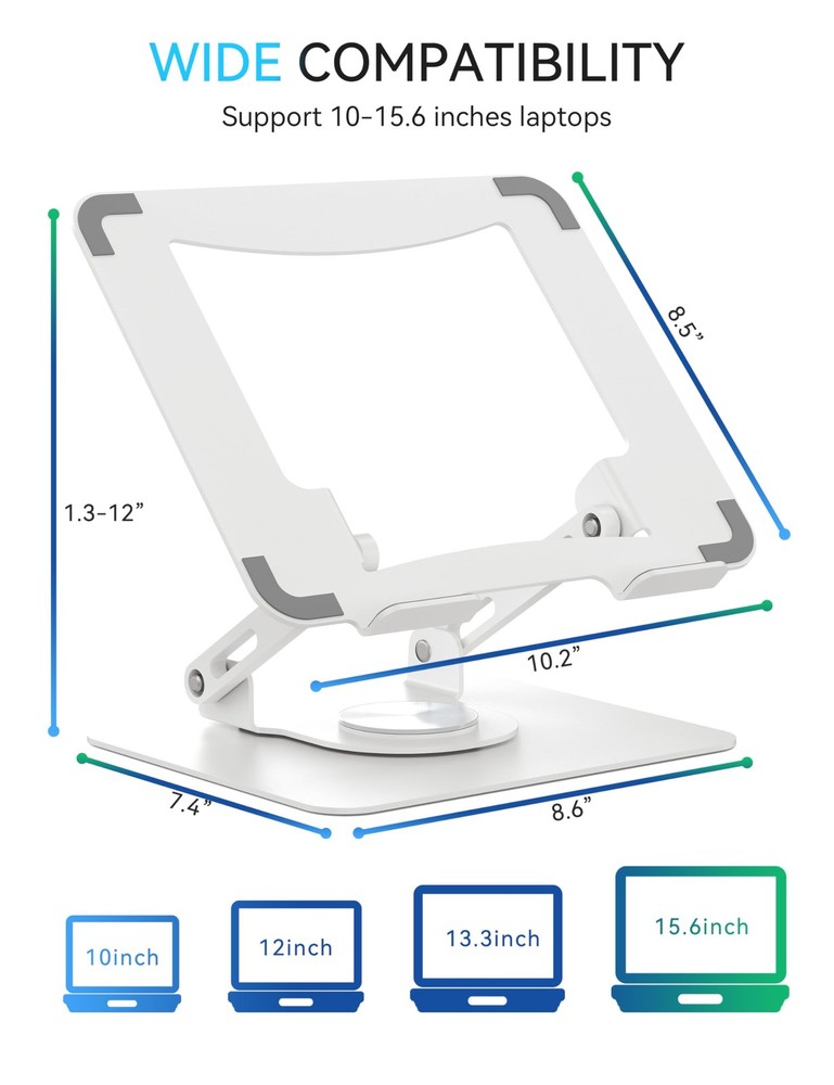 360 Rotating Laptop Stand, Ergonomic Computer Riser for Desk, Adjustable Heig...