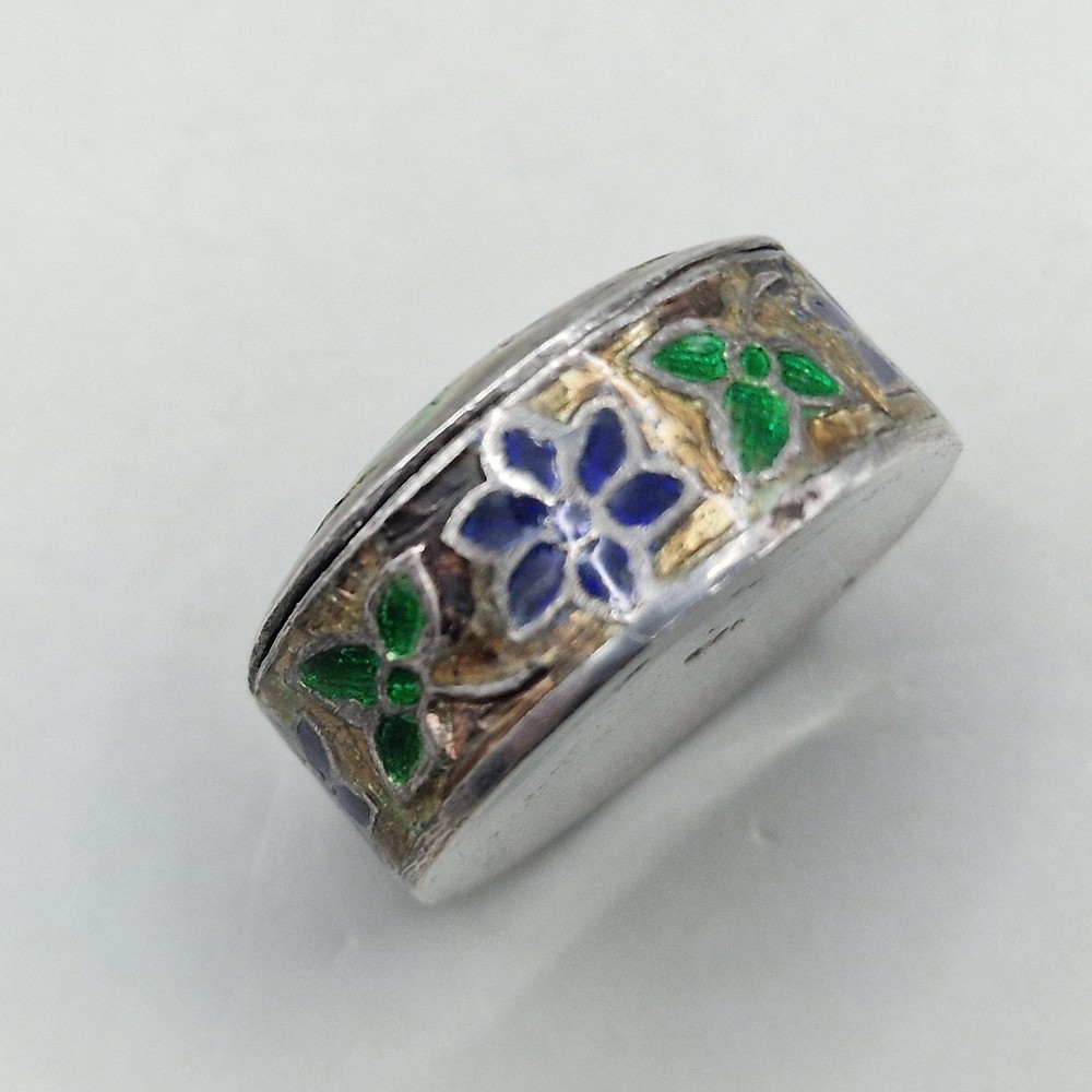 Vintage Sterling Silver & Enamel Pill Box