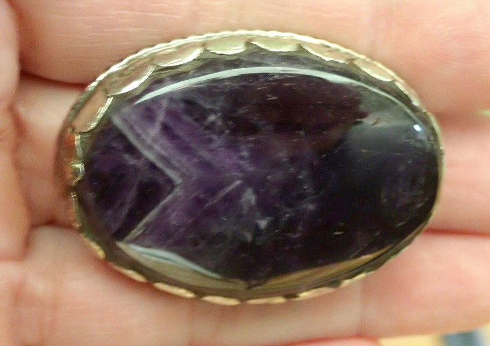 BIG Oval Phantom Dream Amethyst Crystal Silver Ring. adjustable