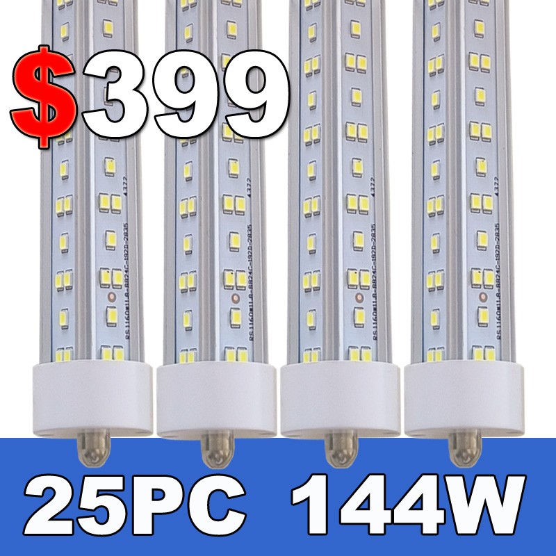 25 Pack T8 8FT LED Tube Light Bulbs 144W Single Pin FA8 LED Shop Light 18000lm