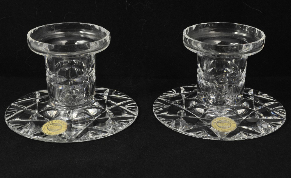 Webb Corbett crystal candlesticks with original stickers