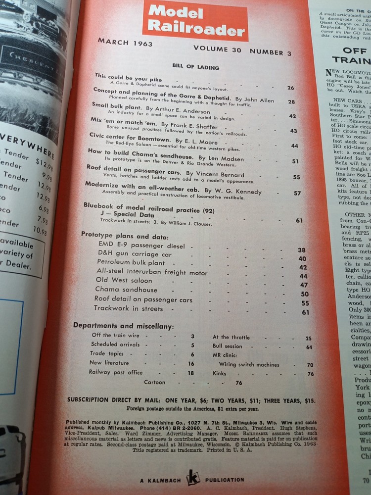 Model Railroader Magazine (March, 1963)
