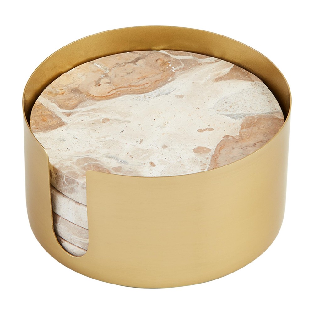 Mud Pie Marble Coaster 4 dia Multicolor Inch Standard Functional Brass Tone