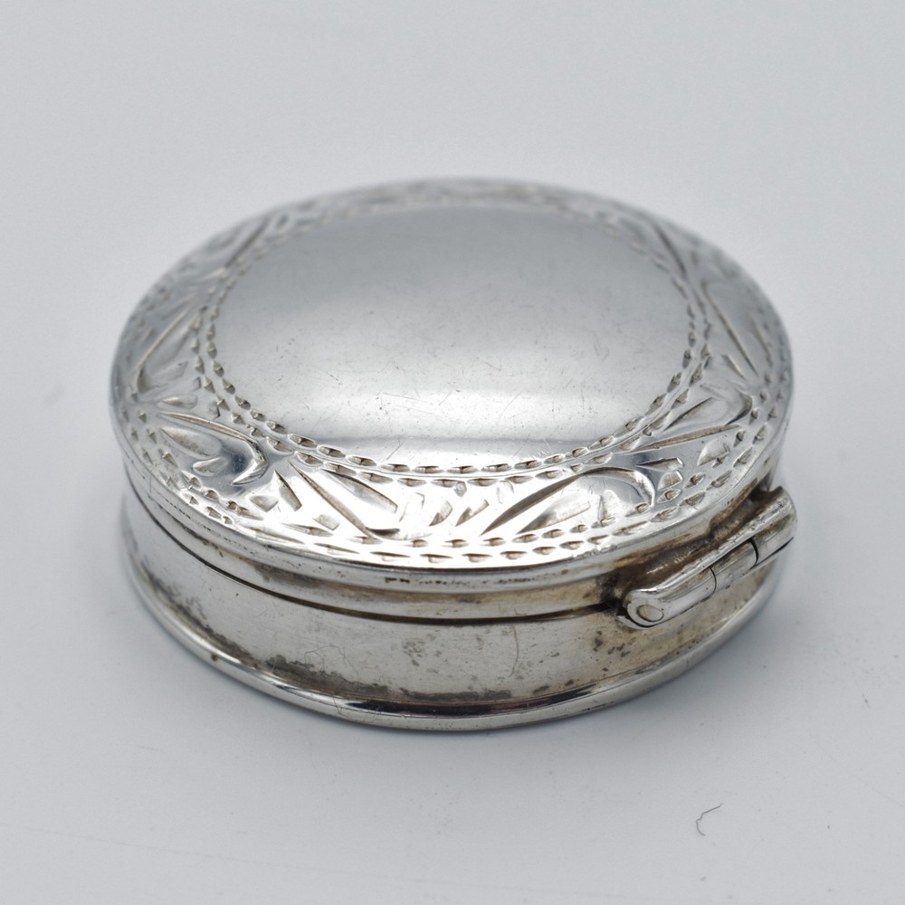 Modern Solid Sterling Silver Pill Pot Box 1990 Circular Hinged Lid 925