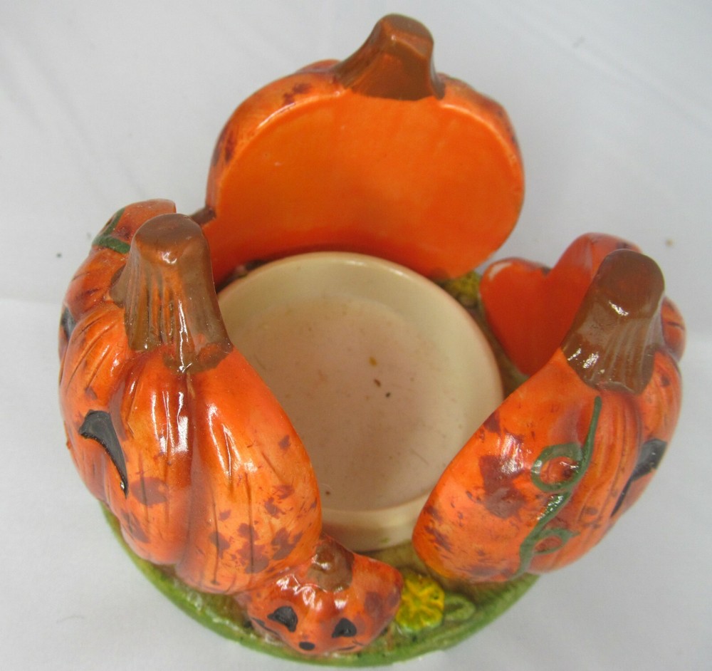 Jack O' Lantern Pumpkin Patch Ceramic Candle Holder Autumn Fall Halloween Decor
