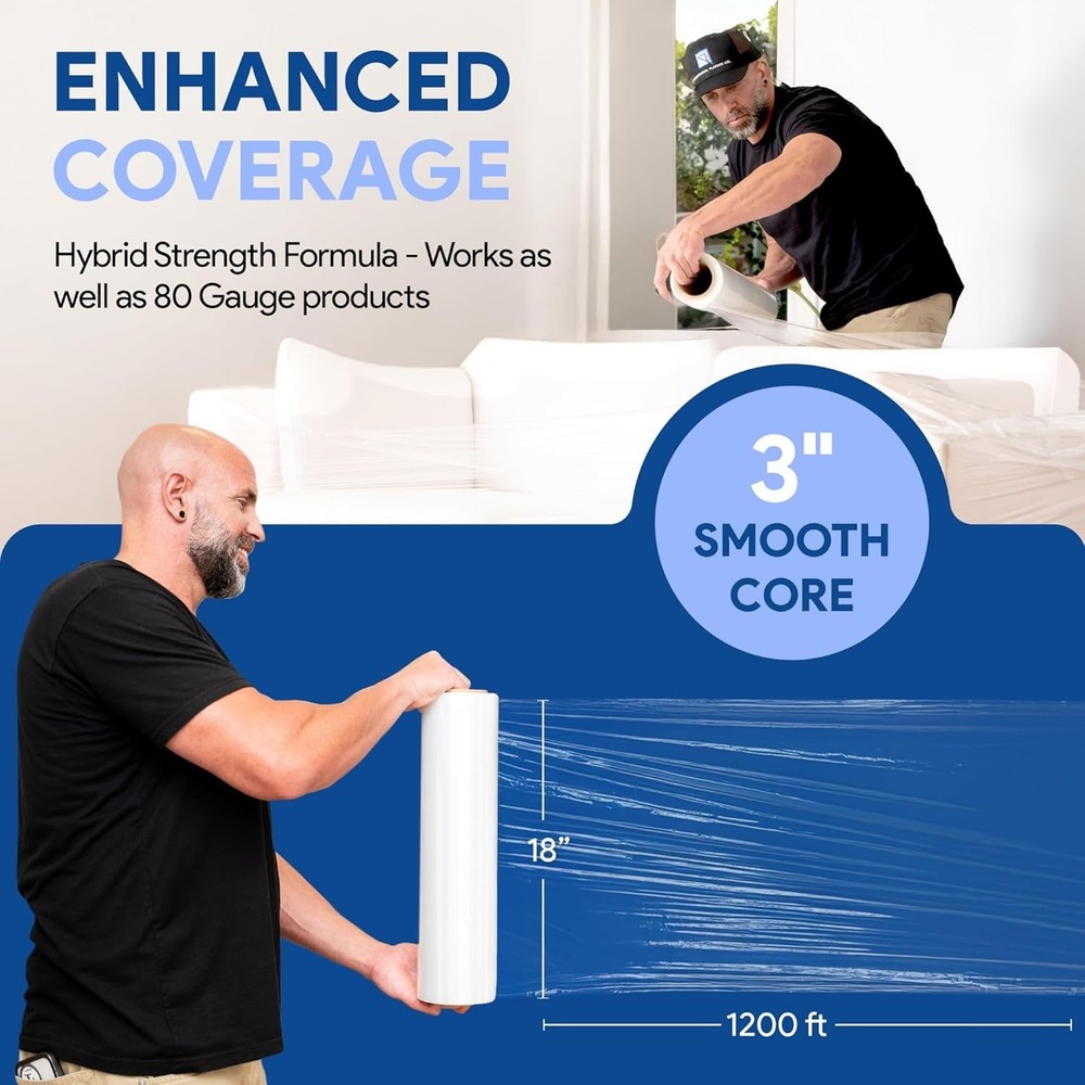 18" Plastic Stretch Film Wrap - 1200 ft Packing Solution, 500% Stretch