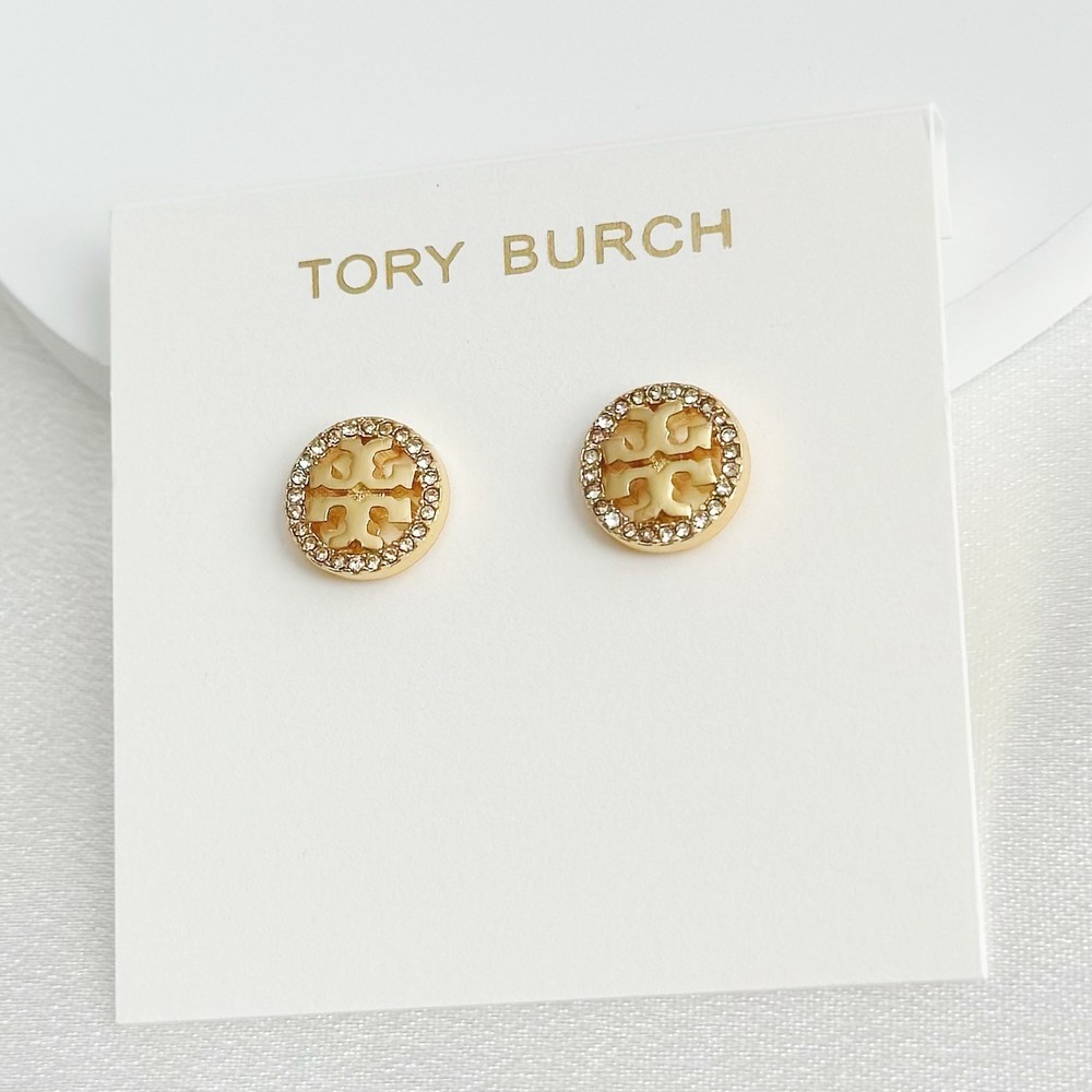 Tory Burch round silver gold stud Earrings