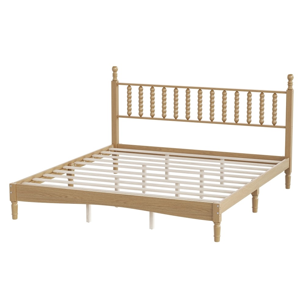 King Platform Bed Retro Frame With Gourd Headboard No Box Spring