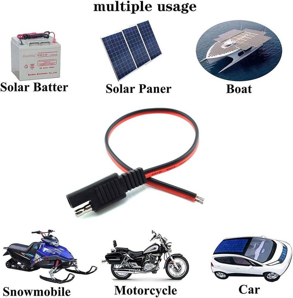 Durable 18AWG SAE Extension Plug Cable - Quick Connect Solar Solution (2 Pcs)
