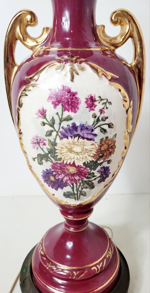 Vintage Red Ceramic Victorian Flower Table Lamp