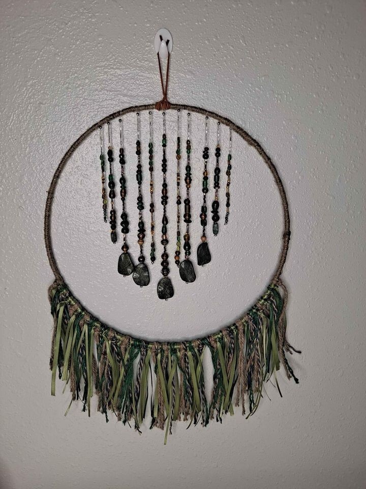 Boho Stone Glass Fringe Bead Wall Hang Handmade