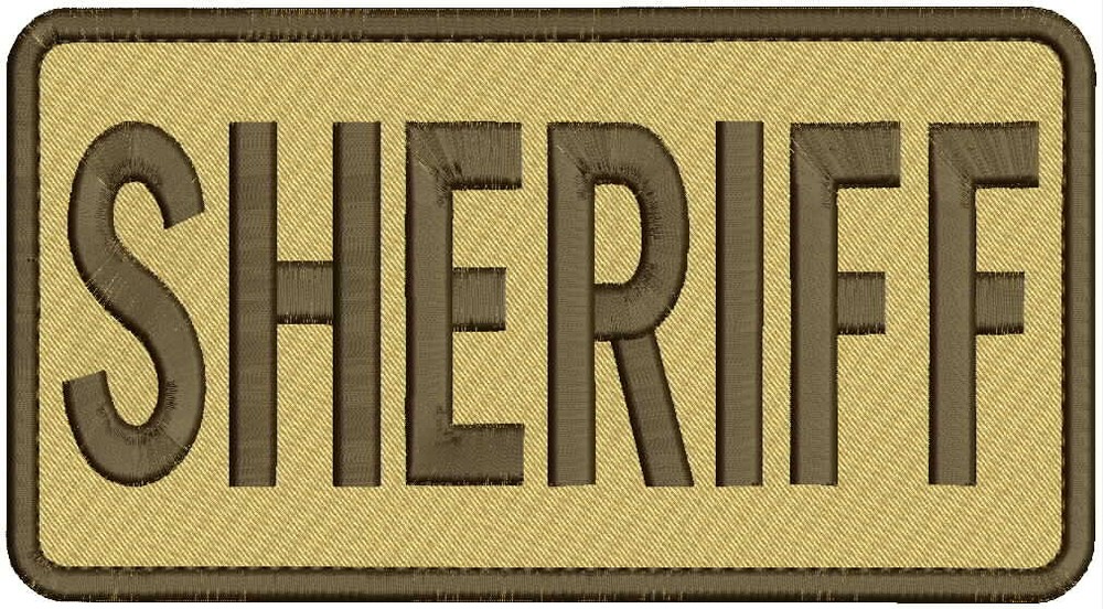 SHERIFF EMBROIDERY PATCH 4X8  HOOK ON BACK BROWN ON TAN