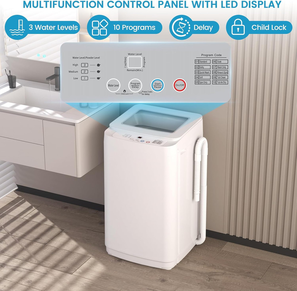 14 Lbs Portable Washing Machine, Fully Automatic Portable Washer with 10 Program