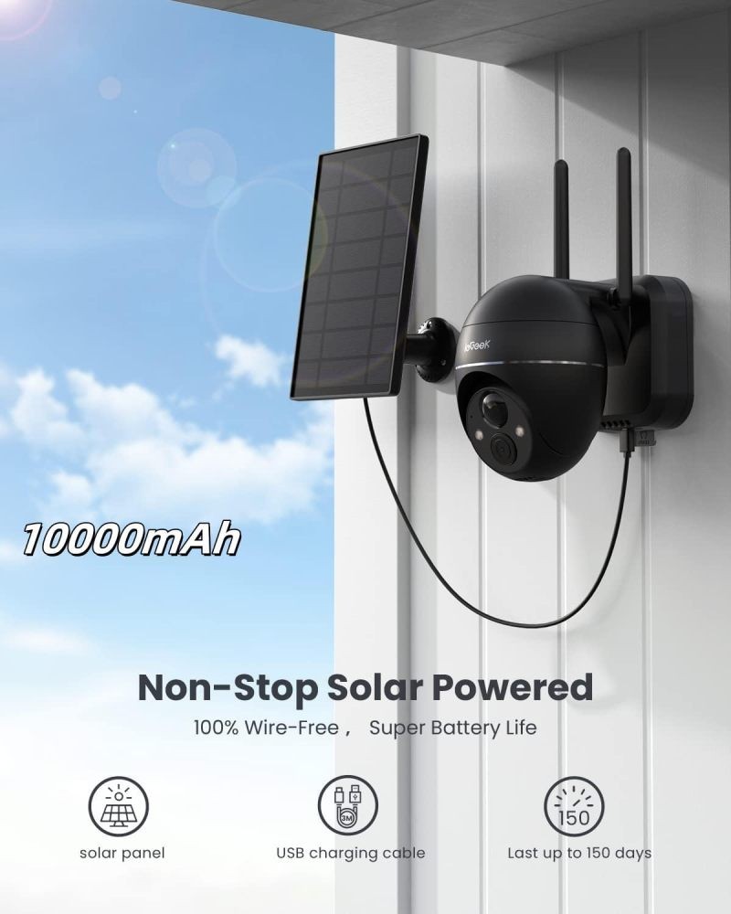 ieGeek Solar Camera System 2 Pack 2K 360° View, Spotlight/Siren Night Vision
