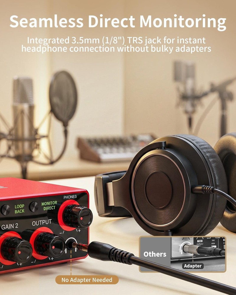Audio Interface, 2X2 24-bit/192kHz Interface for High-Fidelity, Studio Quality