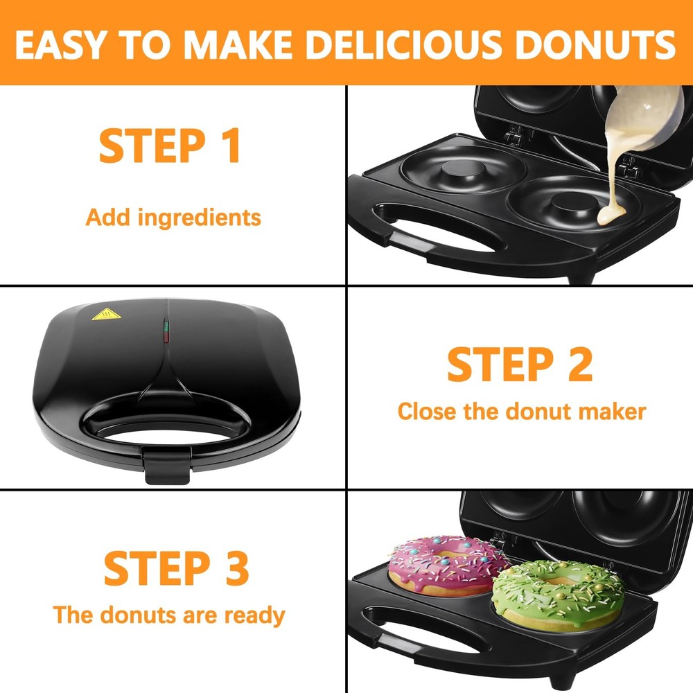 Donut Maker,Doughnut Machine,Bake 2 Donuts,Double-sided heating, Non-stick Su...