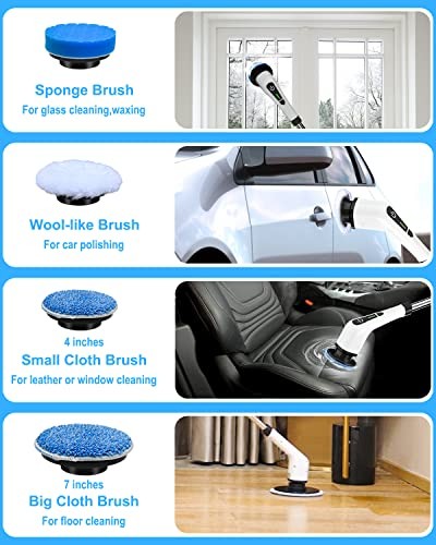Electric Spin Scrubber, Cordless Cleaning Brush with 8 Replaceable Brush White