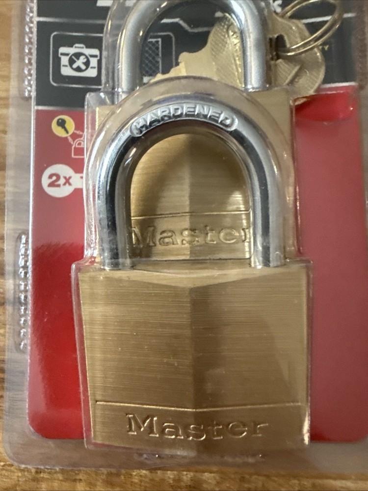 Master Lock - Solid Brass 40mm Padlock 4 Pin - Keyed Alike x 2 New In Package
