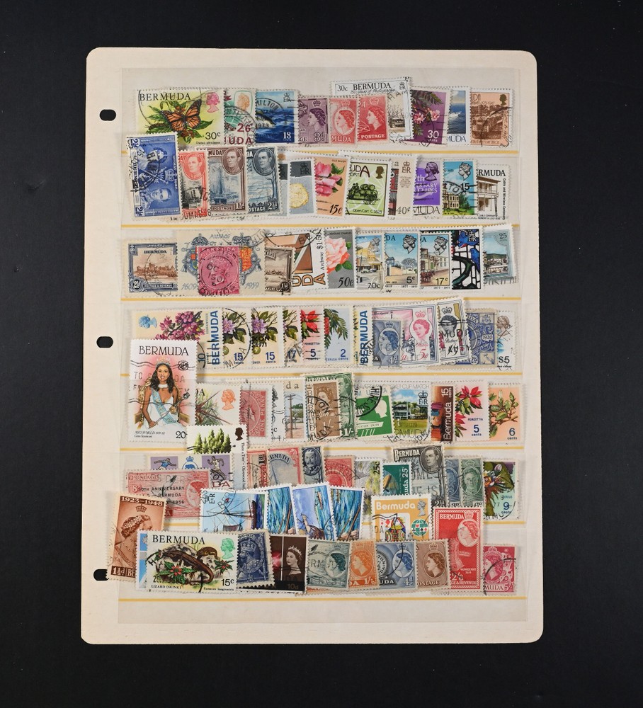 Bermuda 150 Used Stamps 2-Pages includes high values British Colony